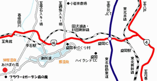 鶯宿温泉　温泉民宿　あけぼの荘への概略アクセスマップ