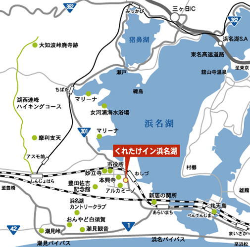 くれたけイン浜名湖への概略アクセスマップ