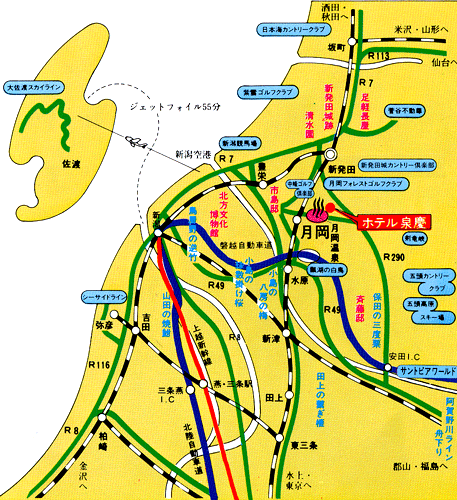 月岡温泉　白玉の湯　泉慶への概略アクセスマップ