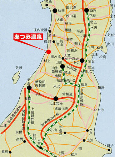 温海温泉　瀧の屋への概略アクセスマップ