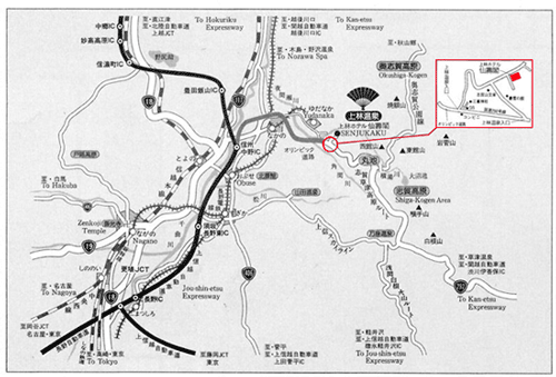 上林温泉　上林ホテル仙壽閣（せんじゅかく）への概略アクセスマップ