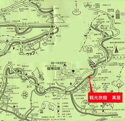 龍神温泉　料理旅館萬屋への概略アクセスマップ