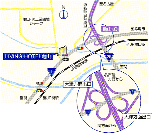 リビングホテル亀山への概略アクセスマップ