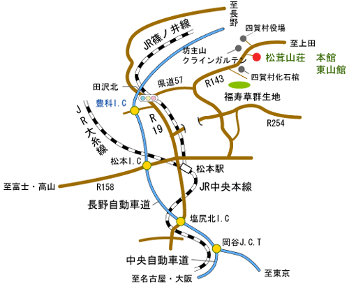 信州穴沢温泉　松茸山荘別館への概略アクセスマップ