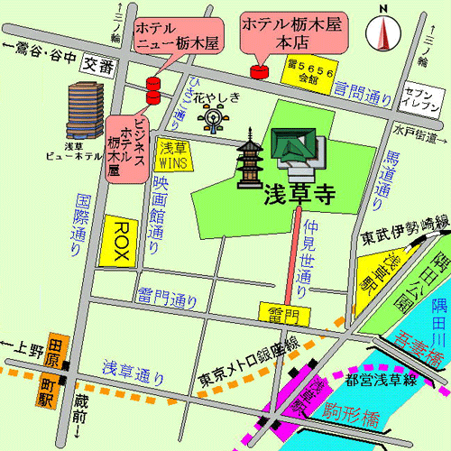 浅草ホテル　和草への概略アクセスマップ