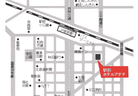 駅前ホテル　パルーデ釧路（旧：駅前ホテル　アダチ）への概略アクセスマップ