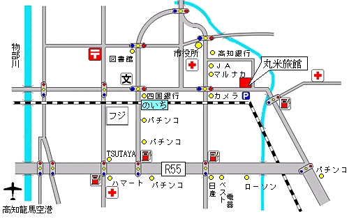 丸米旅館への概略アクセスマップ