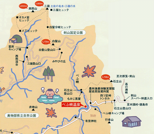 べふ峡温泉への概略アクセスマップ