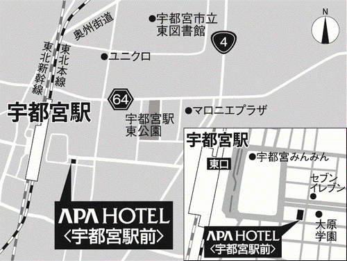 アパホテル〈宇都宮駅前〉への概略アクセスマップ