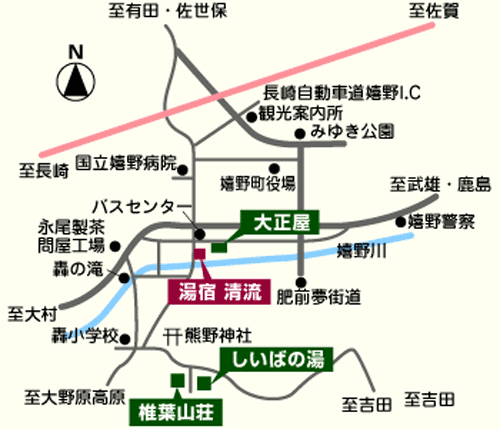嬉野温泉　大正屋　湯宿　清流への概略アクセスマップ