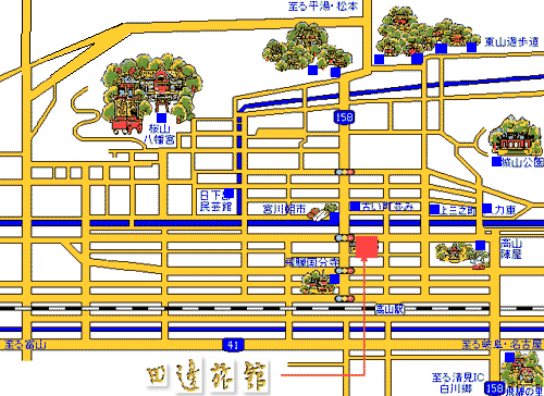 旅館　田邊への概略アクセスマップ