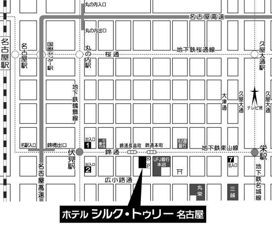 ホテル　シルク・トゥリー名古屋への概略アクセスマップ