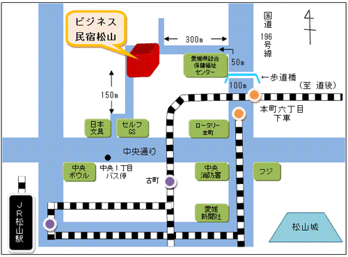 ビジネス民宿　松山への概略アクセスマップ