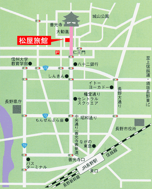 地蔵館　松屋旅館への概略アクセスマップ