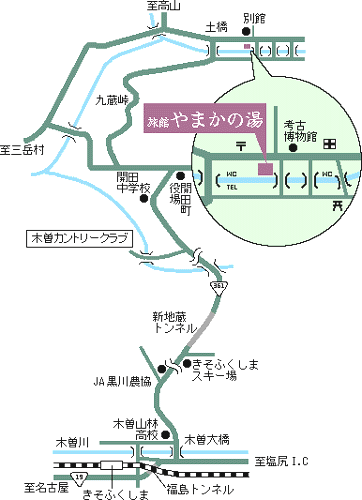 信州開田高原　西野温泉　やまかの湯への概略アクセスマップ
