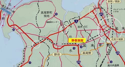 静香旅館への概略アクセスマップ