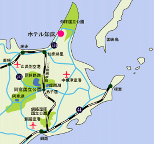 地図：ウトロ温泉　ホテル知床