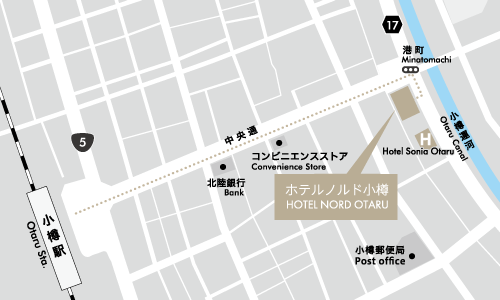 ホテルノルド小樽への概略アクセスマップ