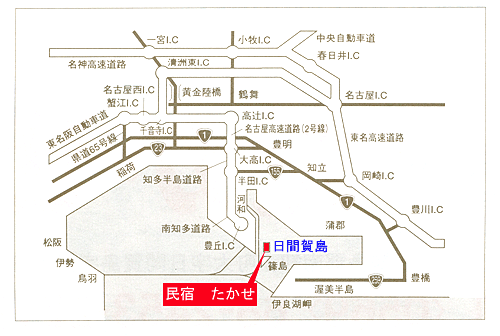 日間賀島　民宿　たかせへの概略アクセスマップ
