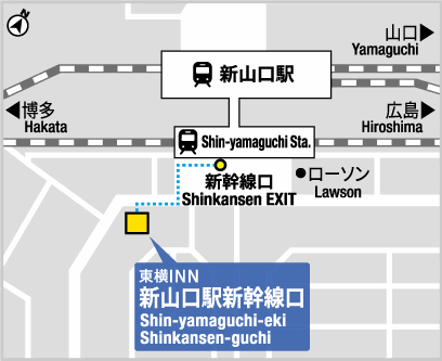 東横ＩＮＮ新山口駅新幹線口への概略アクセスマップ