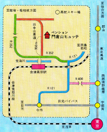 門倉山ヒュッテへの概略アクセスマップ