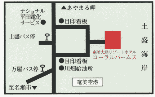 コーラルパームス（ＣＯＲＡＬ　ＰＡＬＭＳ）　＜奄美大島＞への概略アクセスマップ