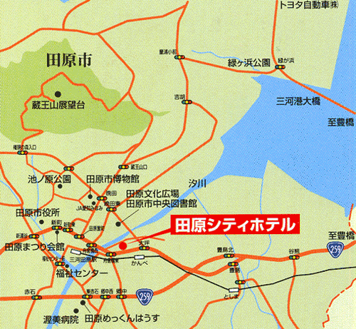 田原シティホテルへの概略アクセスマップ