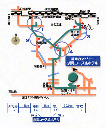静岡カントリー浜岡コース＆ホテルへの概略アクセスマップ