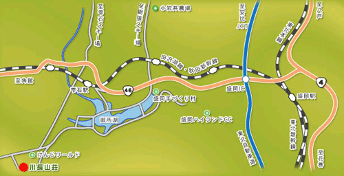 鶯宿温泉　川長（旧　川長山荘）への概略アクセスマップ