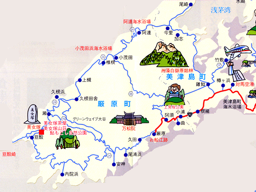 美女塚山荘　＜対馬＞への概略アクセスマップ