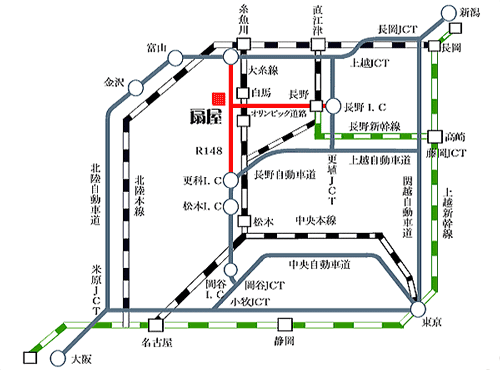 扇屋旅館＜長野県＞への概略アクセスマップ
