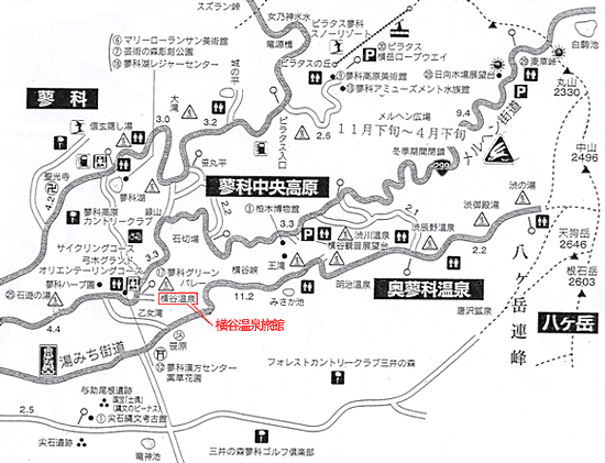 地図：大正１２年創業　黄金色の巨石露天風呂　横谷温泉旅館