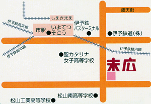 Ｔａｂｉｓｔ　ビジネスホテル末広　松山への概略アクセスマップ