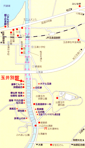 玉造温泉　玉井別館への概略アクセスマップ