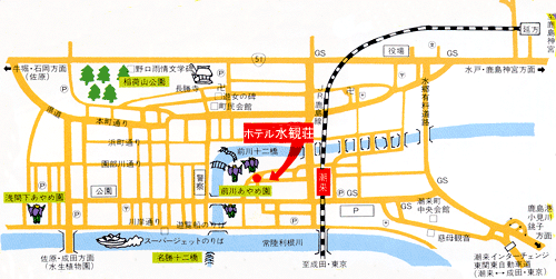 ホテル　水観荘への概略アクセスマップ