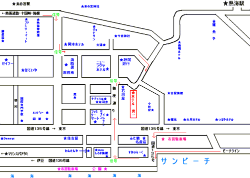 熱海温泉　お部屋食と源泉かけ流しの宿　ホテル貫一への概略アクセスマップ