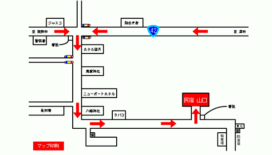 民宿　山口への概略アクセスマップ