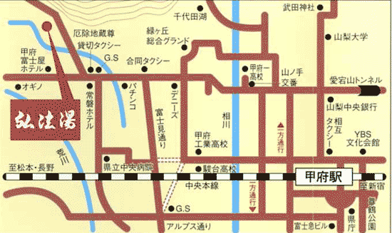 湯村温泉　弘法湯への概略アクセスマップ