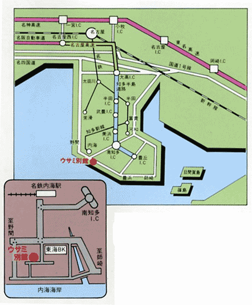 民宿　ウサミ別館への概略アクセスマップ