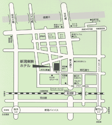 新潟東映ホテルへの概略アクセスマップ