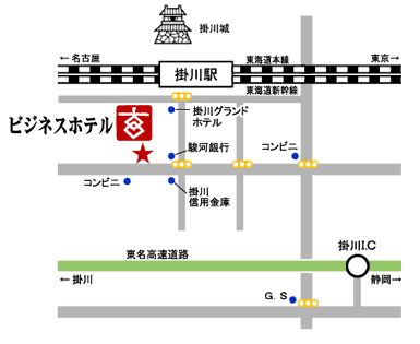 ホテル玄　掛川への概略アクセスマップ