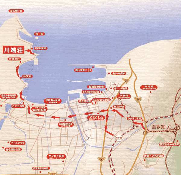 川端荘への概略アクセスマップ