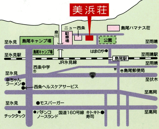 民宿　美浜荘　（みはまそう）への概略アクセスマップ