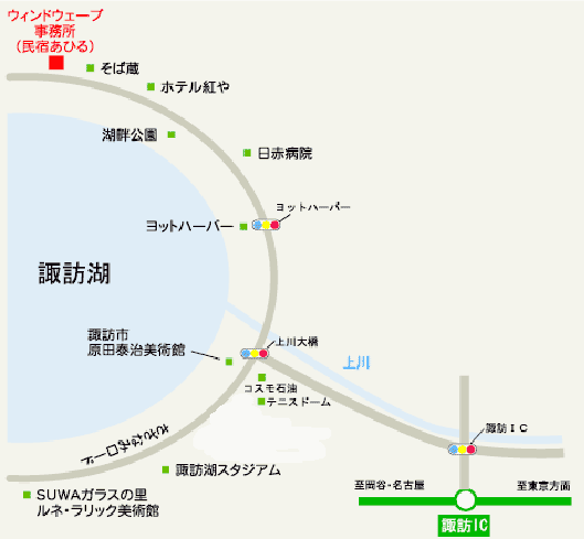 上諏訪温泉　民宿　あひるへの概略アクセスマップ
