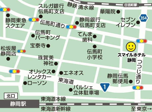 スマイルホテル静岡への概略アクセスマップ