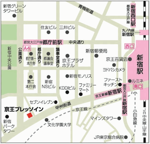 京王プレッソイン新宿への概略アクセスマップ