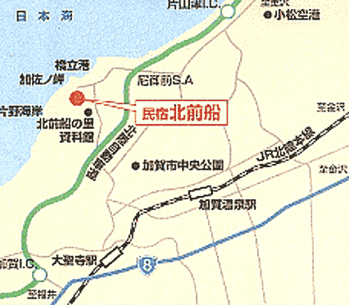 民宿　北前船への概略アクセスマップ