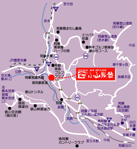 栃木温泉　鮎返りの滝を望む宿　小山旅館への概略アクセスマップ