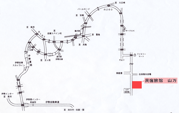 民宿旅館　山万への概略アクセスマップ