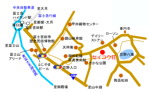民宿　セイコウ荘への概略アクセスマップ